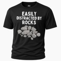 Easily Distracted By Rocks Funny Rock Lover Gift Cooling Performance Crew T-Shirt