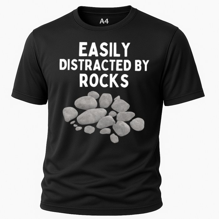 Easily Distracted By Rocks Funny Rock Lover Gift Cooling Performance Crew T-Shirt