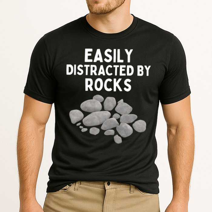 Easily Distracted By Rocks Funny Rock Lover Gift Cooling Performance Crew T-Shirt