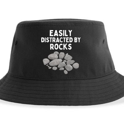 Easily Distracted By Rocks Funny Rock Lover Gift Sustainable Bucket Hat