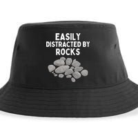 Easily Distracted By Rocks Funny Rock Lover Gift Sustainable Bucket Hat