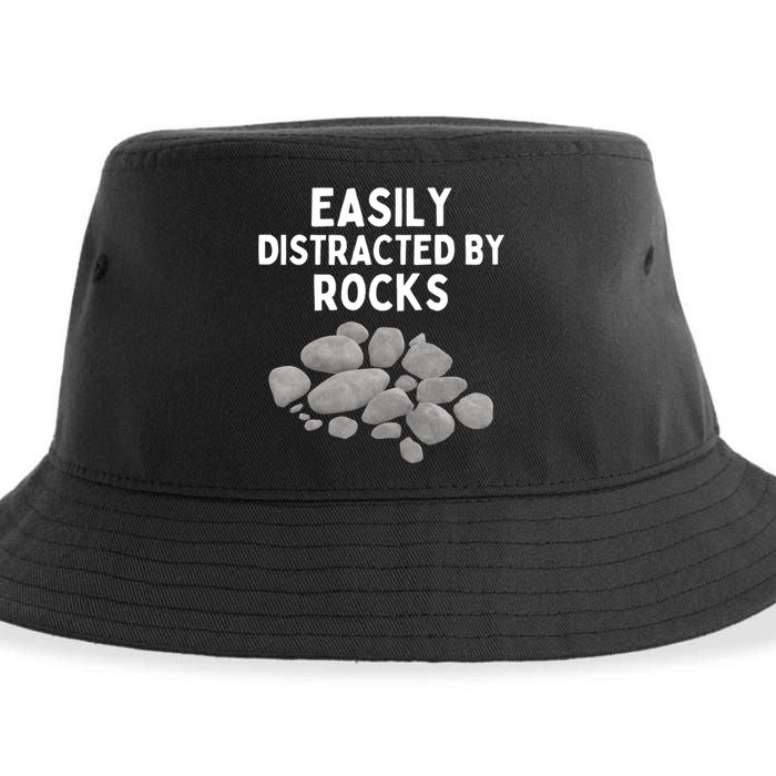 Easily Distracted By Rocks Funny Rock Lover Gift Sustainable Bucket Hat