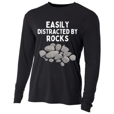 Easily Distracted By Rocks Funny Rock Lover Gift Cooling Performance Long Sleeve Crew