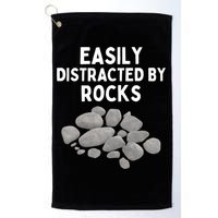Easily Distracted By Rocks Funny Rock Lover Gift Golf Towel