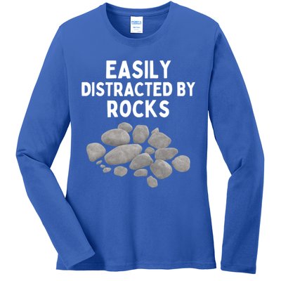 Easily Distracted By Rocks Funny Rock Lover Gift Ladies Long Sleeve Shirt