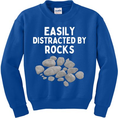 Easily Distracted By Rocks Funny Rock Lover Gift Kids Sweatshirt
