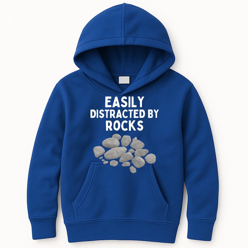 Easily Distracted By Rocks Funny Rock Lover Gift Kids Hoodie