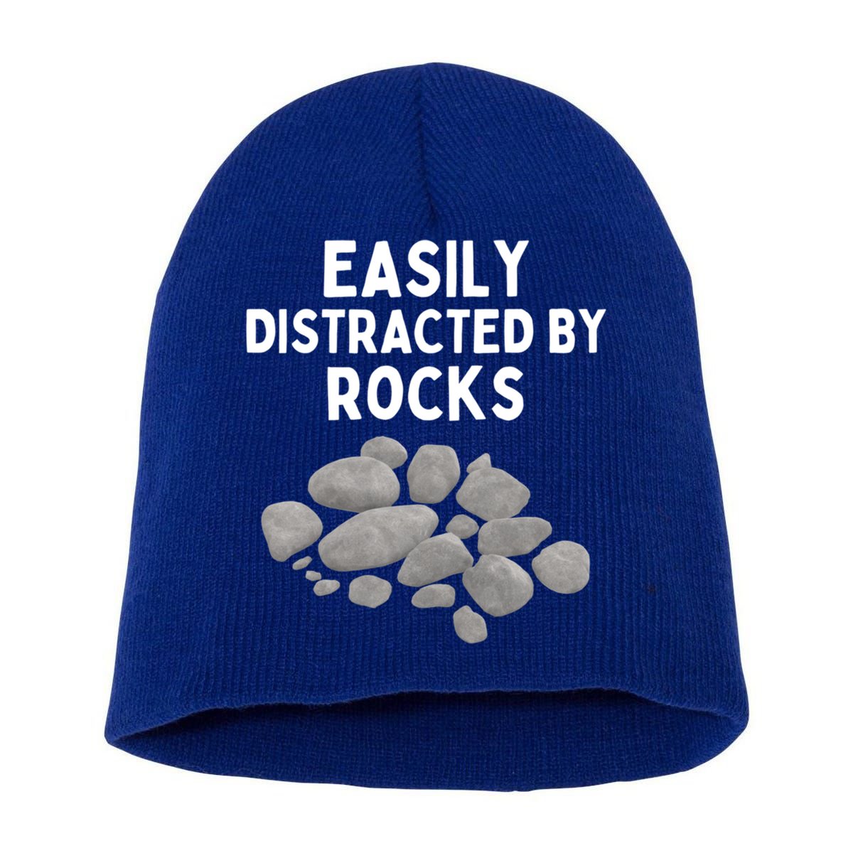 Easily Distracted By Rocks Funny Rock Lover Gift Short Acrylic Beanie