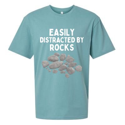 Easily Distracted By Rocks Funny Rock Lover Gift Sueded Cloud Jersey T-Shirt