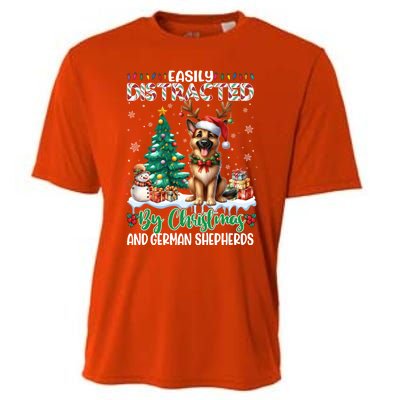 Easily Distracted By Christmas And Ger Shepherds Dog Xmas Swea Cooling Performance Crew T-Shirt