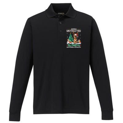 Easily Distracted By Christmas And Ger Shepherds Dog Xmas Swea Performance Long Sleeve Polo