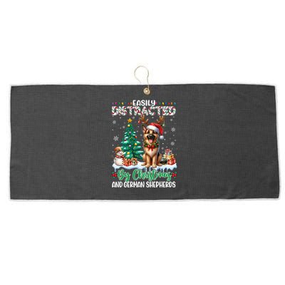 Easily Distracted By Christmas And Ger Shepherds Dog Xmas Swea Large Microfiber Waffle Golf Towel