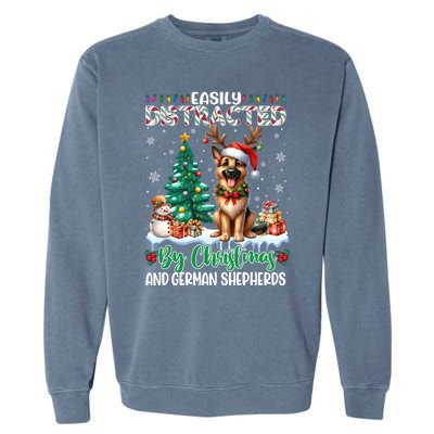 Easily Distracted By Christmas And Ger Shepherds Dog Xmas Swea Garment-Dyed Sweatshirt