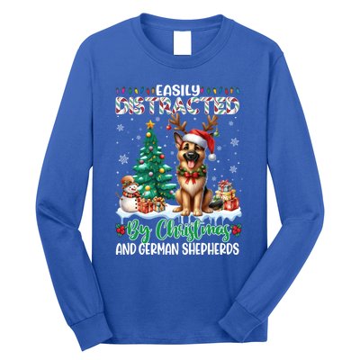 Easily Distracted By Christmas And Ger Shepherds Dog Xmas Swea Long Sleeve Shirt