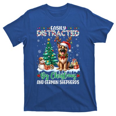 Easily Distracted By Christmas And Ger Shepherds Dog Xmas Swea T-Shirt