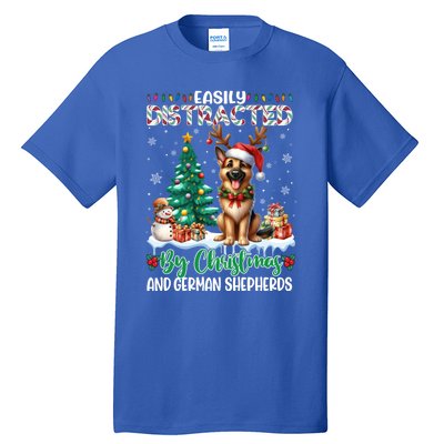 Easily Distracted By Christmas And Ger Shepherds Dog Xmas Swea Tall T-Shirt