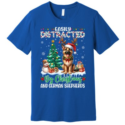 Easily Distracted By Christmas And Ger Shepherds Dog Xmas Swea Premium T-Shirt