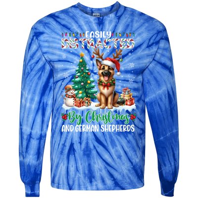 Easily Distracted By Christmas And Ger Shepherds Dog Xmas Swea Tie-Dye Long Sleeve Shirt