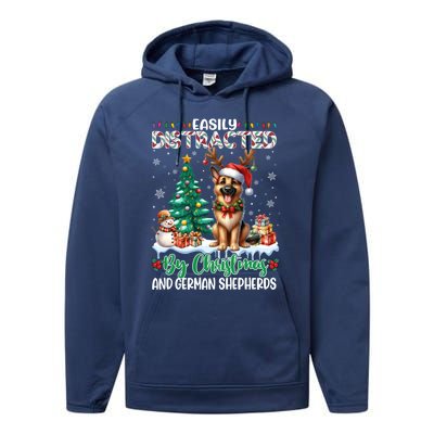 Easily Distracted By Christmas And Ger Shepherds Dog Xmas Swea Performance Fleece Hoodie