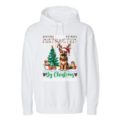 Easily Distracted By Christmas And Ger Shepherds Dog Xmas Swea Garment-Dyed Fleece Hoodie