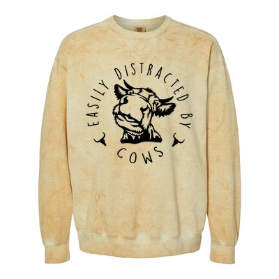 Easily Distracted By Cows Funny Cow Colorblast Crewneck Sweatshirt