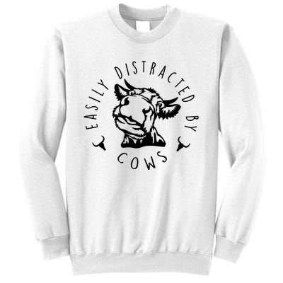 Easily Distracted By Cows Funny Cow Sweatshirt