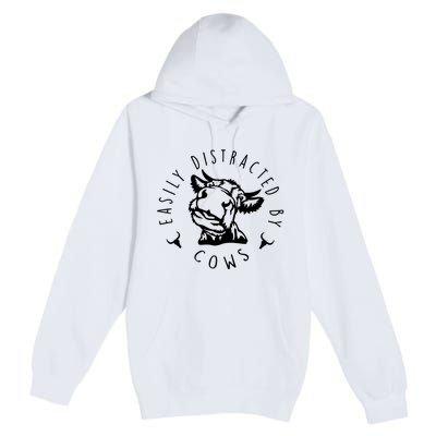 Easily Distracted By Cows Funny Cow Premium Pullover Hoodie