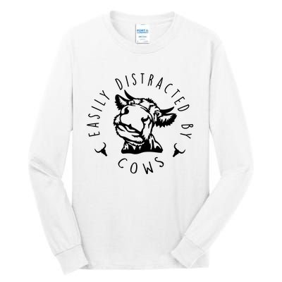 Easily Distracted By Cows Funny Cow Tall Long Sleeve T-Shirt