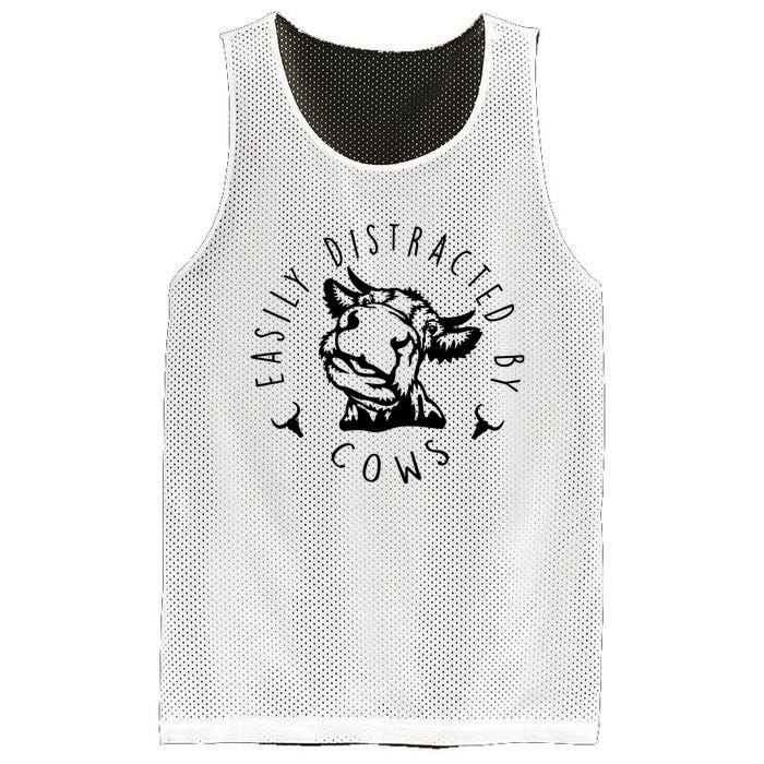 Easily Distracted By Cows Funny Cow Mesh Reversible Basketball Jersey Tank