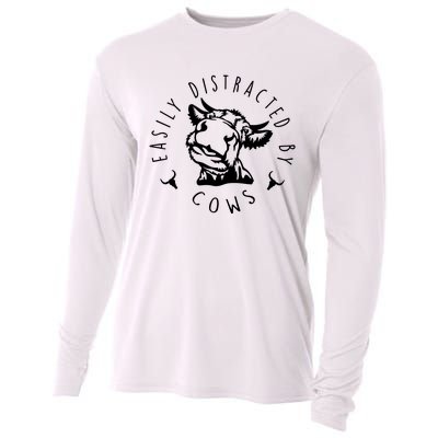 Easily Distracted By Cows Funny Cow Cooling Performance Long Sleeve Crew