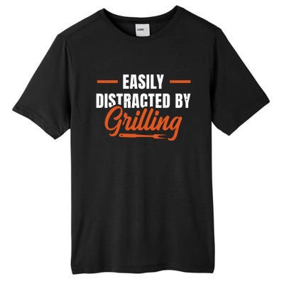 Easily Distraced By Grilling Barbecue Grill Master Steak Bbq Gift Tall Fusion ChromaSoft Performance T-Shirt