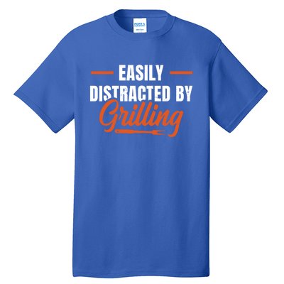 Easily Distraced By Grilling Barbecue Grill Master Steak Bbq Gift Tall T-Shirt