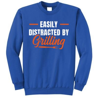 Easily Distraced By Grilling Barbecue Grill Master Steak Bbq Gift Tall Sweatshirt