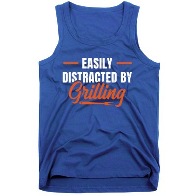 Easily Distraced By Grilling Barbecue Grill Master Steak Bbq Gift Tank Top