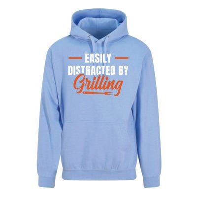 Easily Distraced By Grilling Barbecue Grill Master Steak Bbq Gift Unisex Surf Hoodie