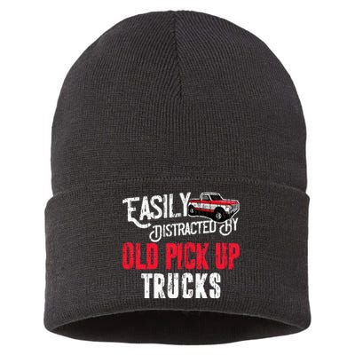 Easily Distracted By Old Pickup Trucks Classic Cars Sustainable Knit Beanie