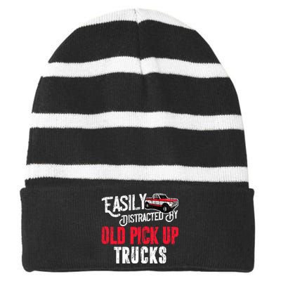 Easily Distracted By Old Pickup Trucks Classic Cars Striped Beanie with Solid Band