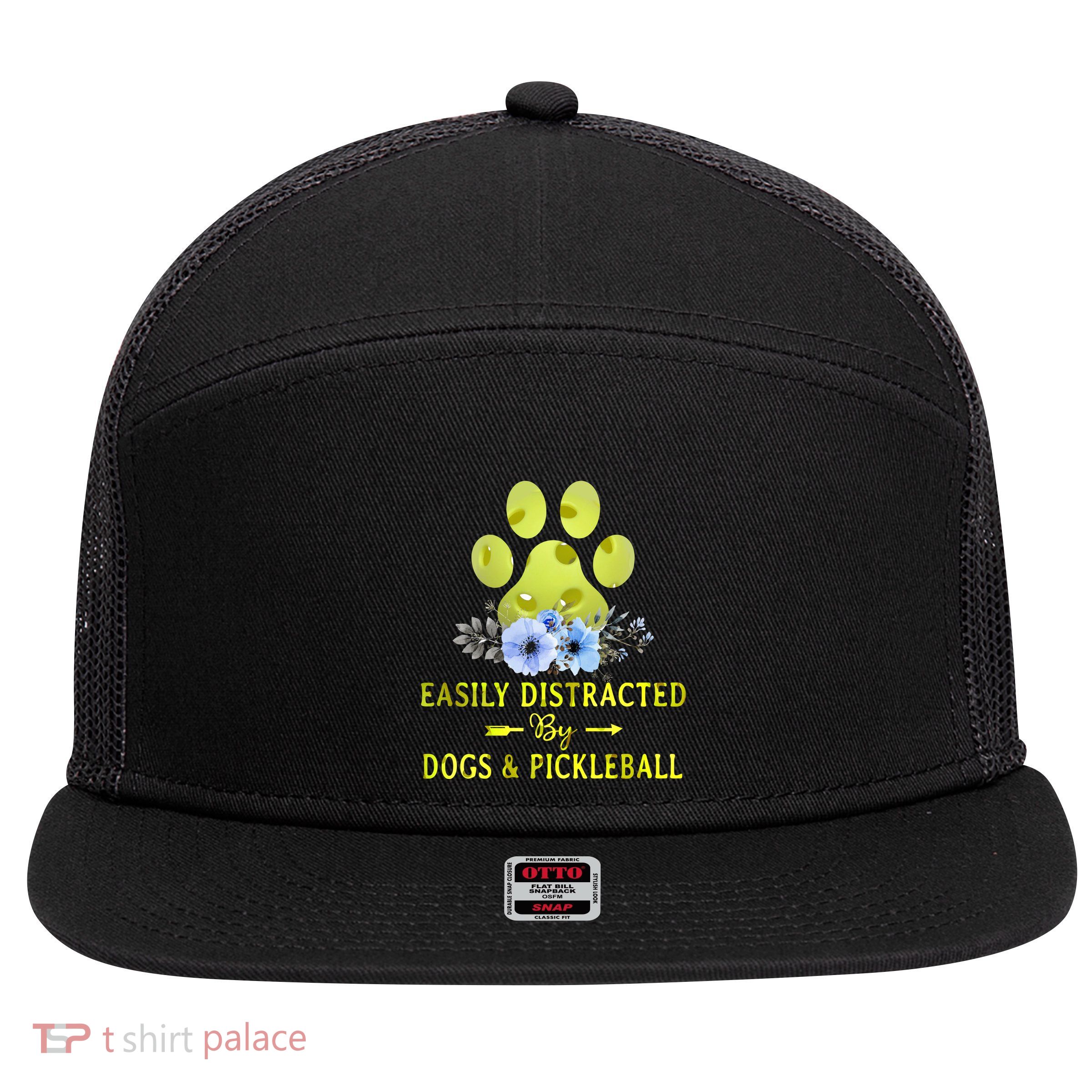 EASILY DISTRACTED BY DOGS & PICKLEBALL LQT 7 Panel Mesh Trucker Snapback Hat