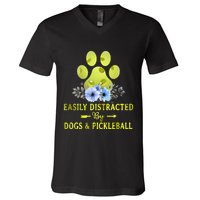 EASILY DISTRACTED BY DOGS & PICKLEBALL LQT V-Neck T-Shirt