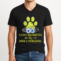 EASILY DISTRACTED BY DOGS & PICKLEBALL LQT V-Neck T-Shirt