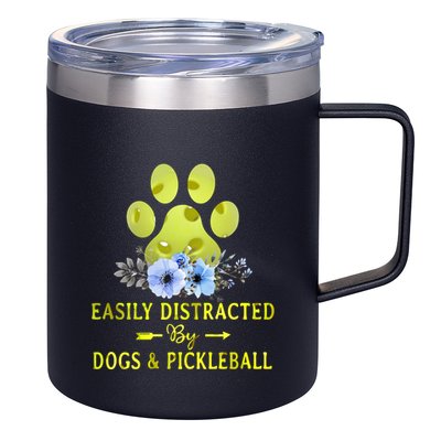 EASILY DISTRACTED BY DOGS & PICKLEBALL LQT 12oz Stainless Steel Coffee Mug