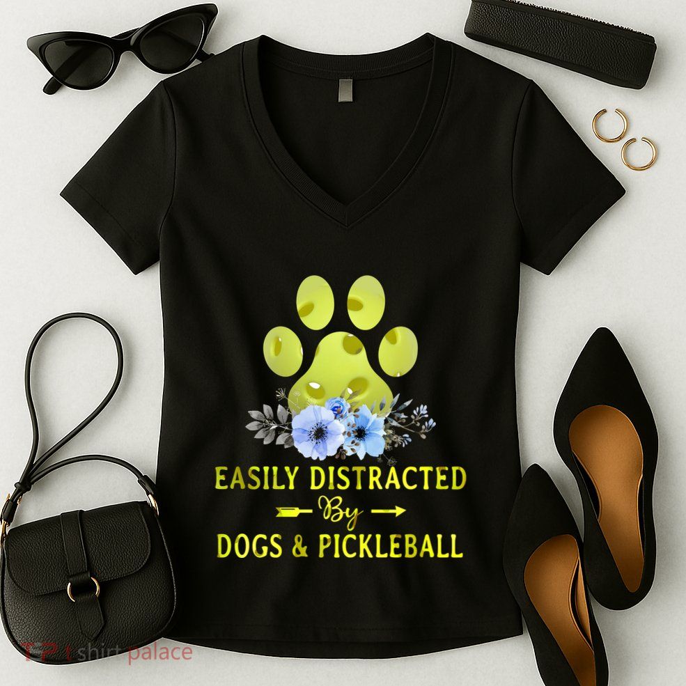 EASILY DISTRACTED BY DOGS & PICKLEBALL LQT Women's V-Neck T-Shirt