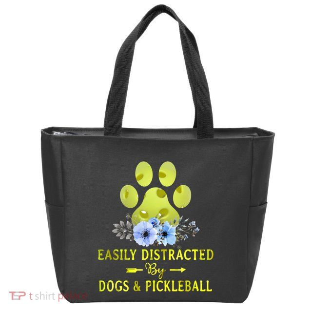 EASILY DISTRACTED BY DOGS & PICKLEBALL LQT Zip Tote Bag