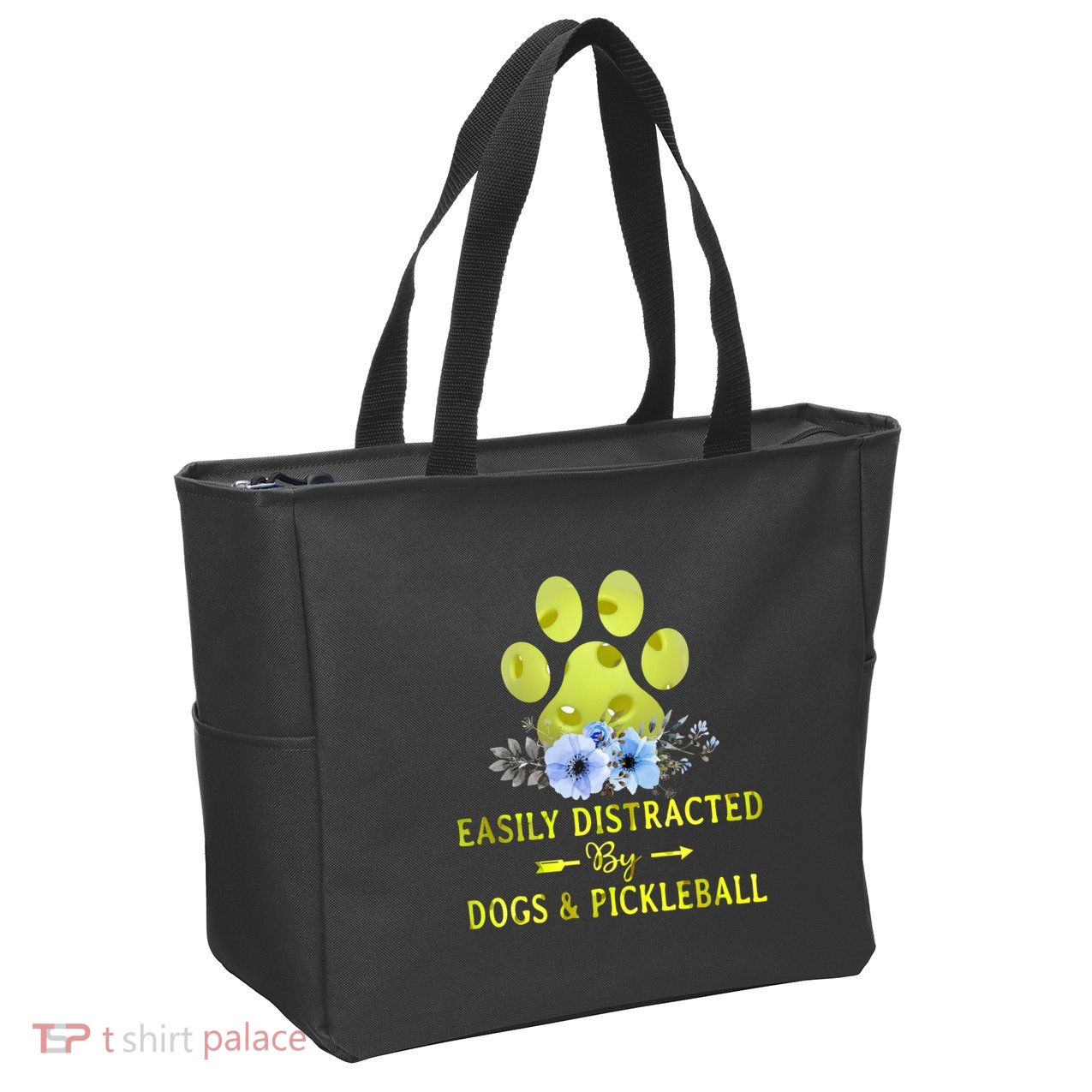 EASILY DISTRACTED BY DOGS & PICKLEBALL LQT Zip Tote Bag