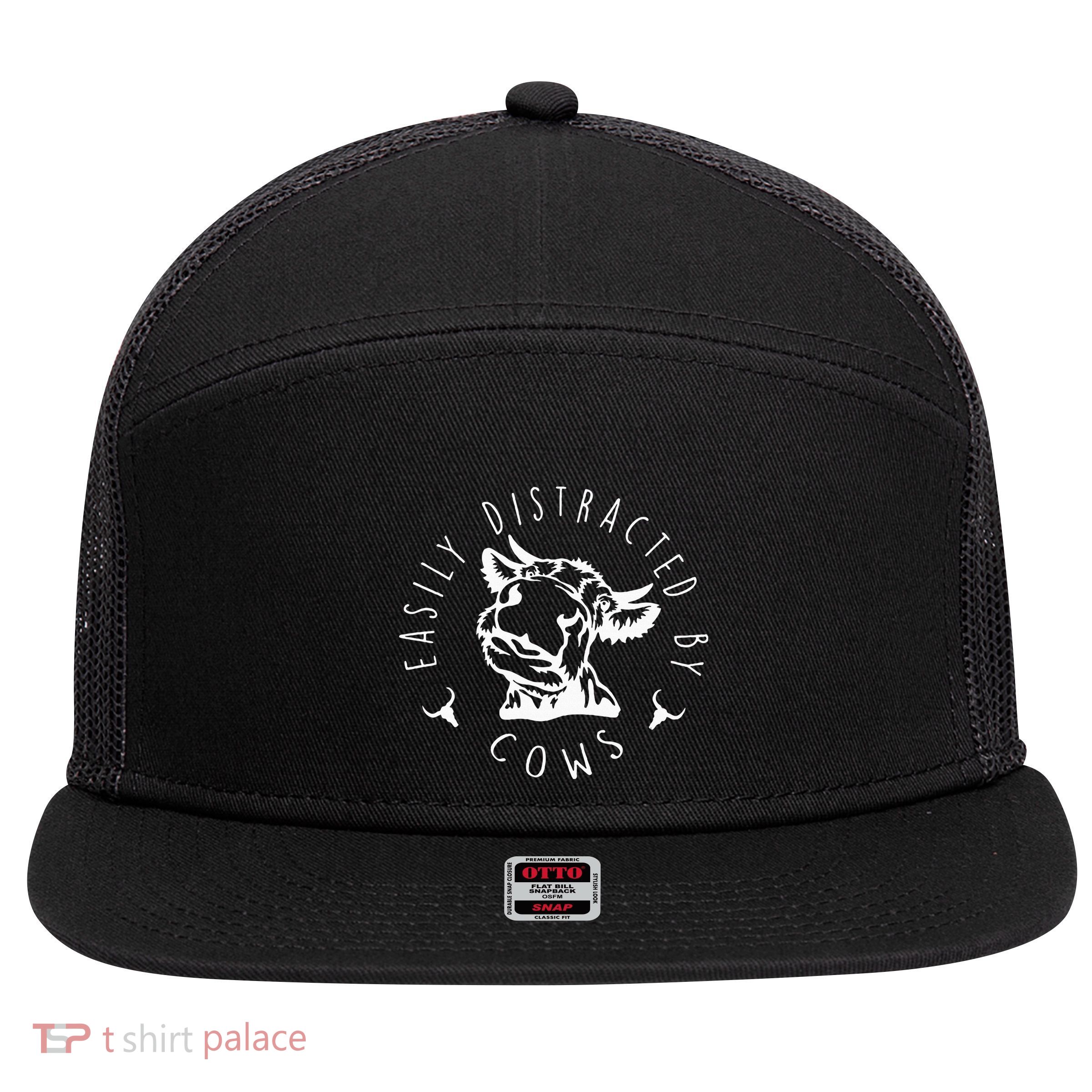 Easily Distracted By Cows 7 Panel Mesh Trucker Snapback Hat