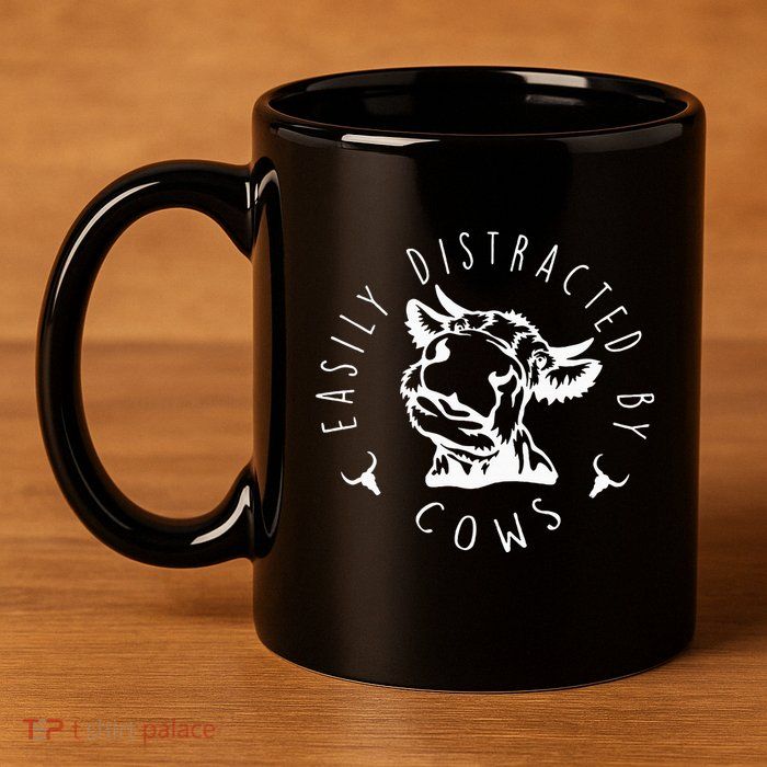 Easily Distracted By Cows 11oz C Handle Ceramic Mug