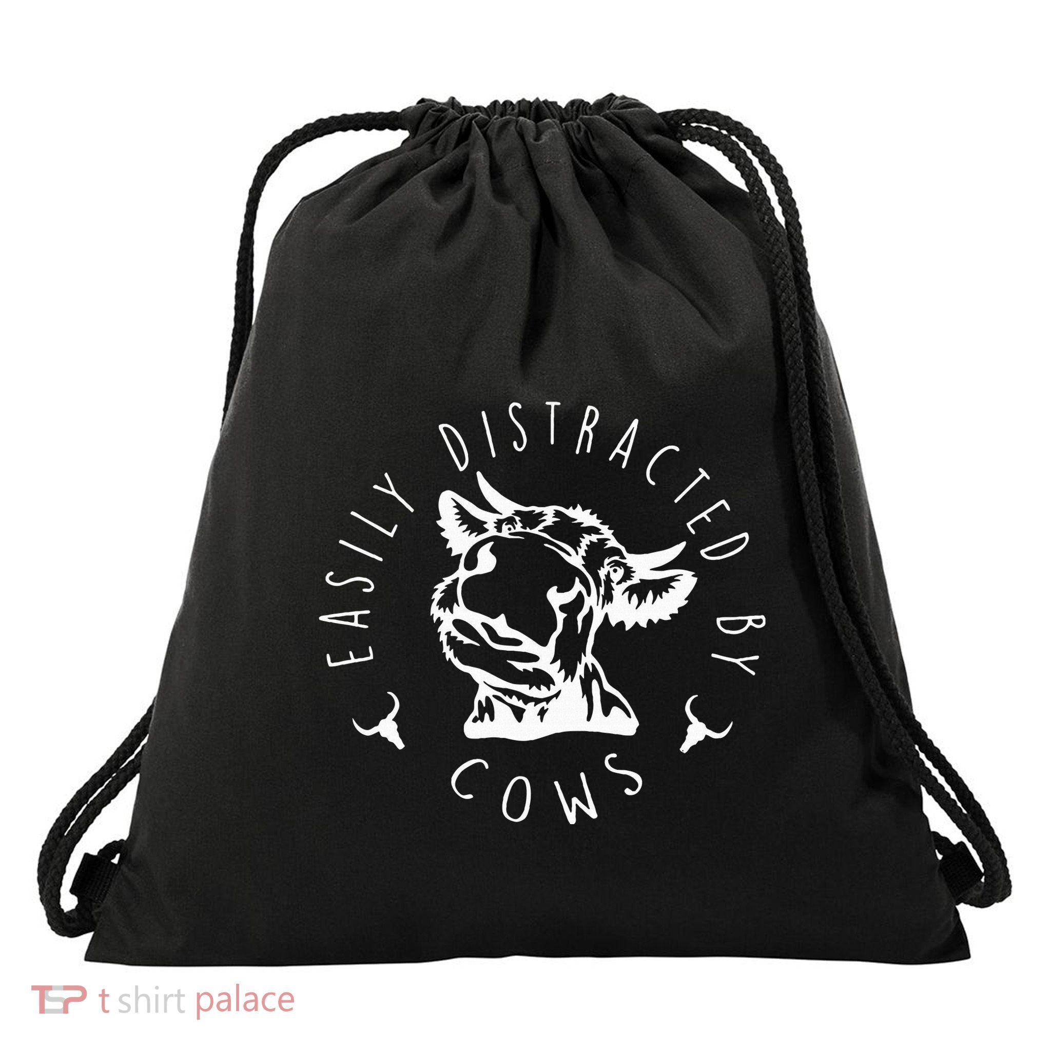 Easily Distracted By Cows Drawstring Bag