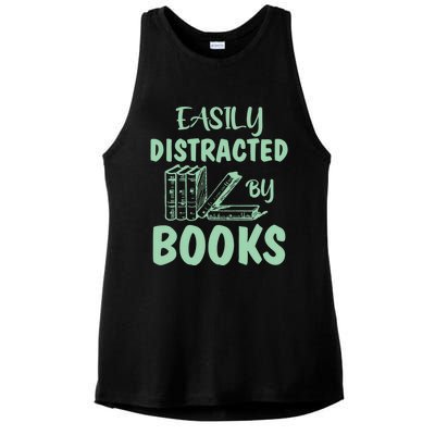 Easily Distracted By Books Bookaholic Bookworm Reading Gift Ladies PosiCharge Tri-Blend Wicking Tank