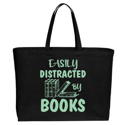 Easily Distracted By Books Bookaholic Bookworm Reading Gift Cotton Canvas Jumbo Tote