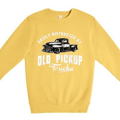 Easily Distracted By Old Pickup Square Body Trucks Lowrider Premium Crewneck Sweatshirt